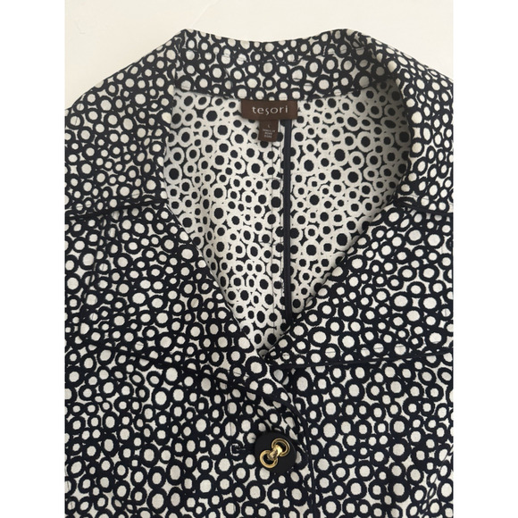 Tesori Coat L Mid-Length Cotton Navy White Dots Collar Buttons Unlined Hong Kong - Picture 3 of 11
